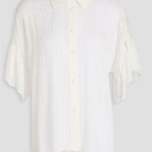 Alice + Olivia Edyth ruffled seersucker shirt